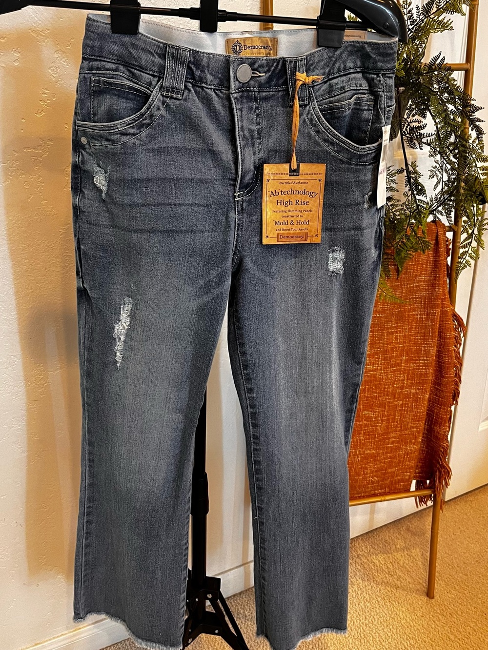 Democracy High-Rise Straight-Leg Jeans in Charcoal Gray